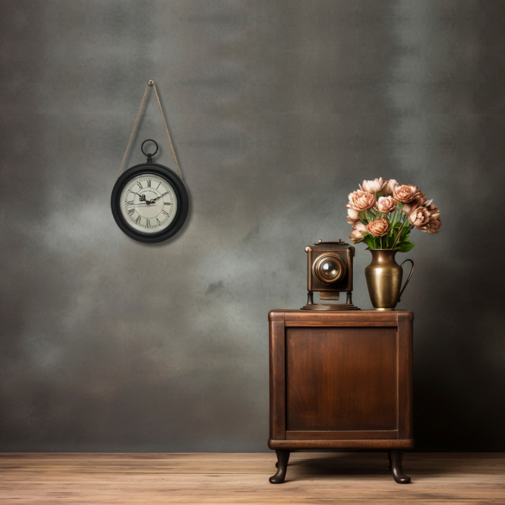 ~ Horloge murale décorative vintage à gousset métal noir blanc Ø20.5cm Chemin de campagne - Imagen 2