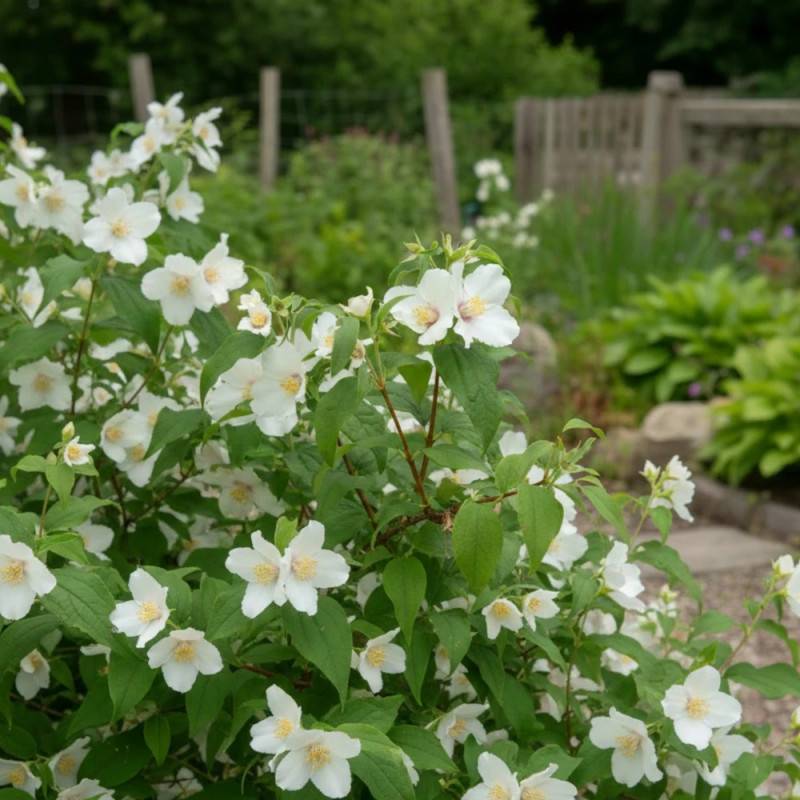 Seringat des jardins Belle Etoile, Philadelphus à fleurs Blanche - feuillage Caduc - Pot de 4L - 40/60 cm-  hauteur à maturité De 2,50 m à 3,00 m - Image 3