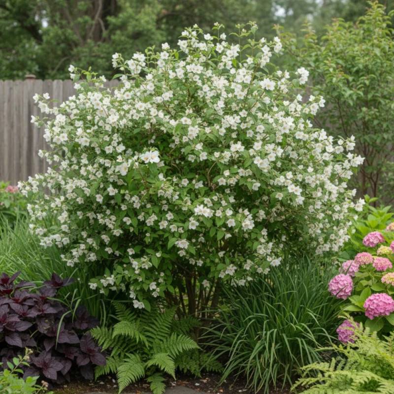 Seringat des jardins Belle Etoile, Philadelphus à fleurs Blanche - feuillage Caduc - Pot de 4L - 40/60 cm-  hauteur à maturité De 2,50 m à 3,00 m - Image 2