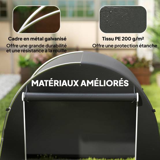 Abri de jardin métal PE extérieur protection matériel 245x120x200cm gris foncé - ComfortXL Outdoor Living - Image 6