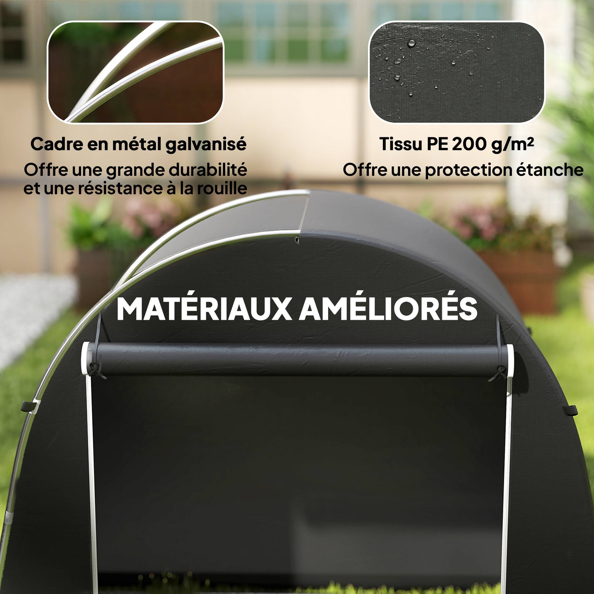 Abri de jardin métal PE extérieur protection matériel 245x120x200cm gris foncé - ComfortXL Outdoor Living - Image 6
