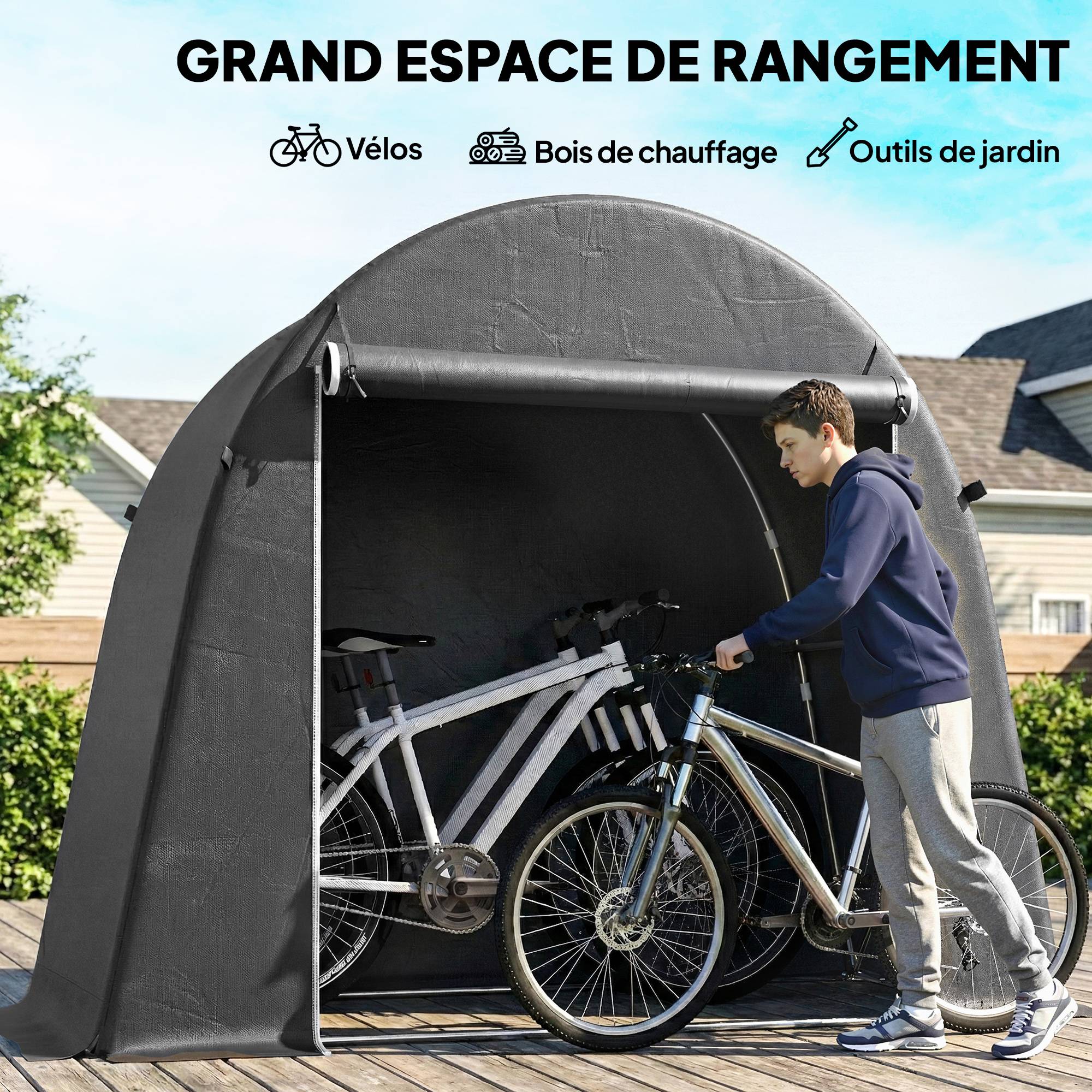 Abri de jardin métal PE extérieur protection matériel 245x120x200cm gris foncé - ComfortXL Outdoor Living - Image 7