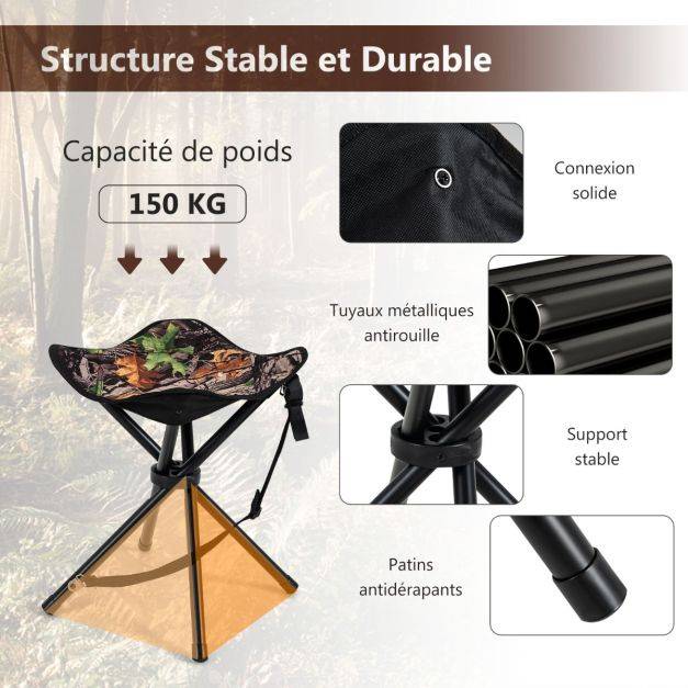 Helloshop26 - Lot de 2 tabourets de camping pliant en tissu oxford avec sangle d'épaule charge 150 kg pour randonnée chasse et pêche - Imagen 2