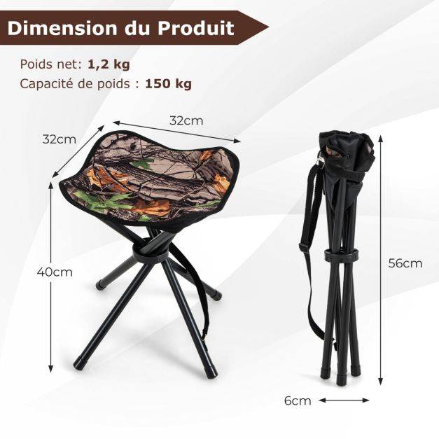 Helloshop26 - Lot de 2 tabourets de camping pliant en tissu oxford avec sangle d'épaule charge 150 kg pour randonnée chasse et pêche - Imagen 3