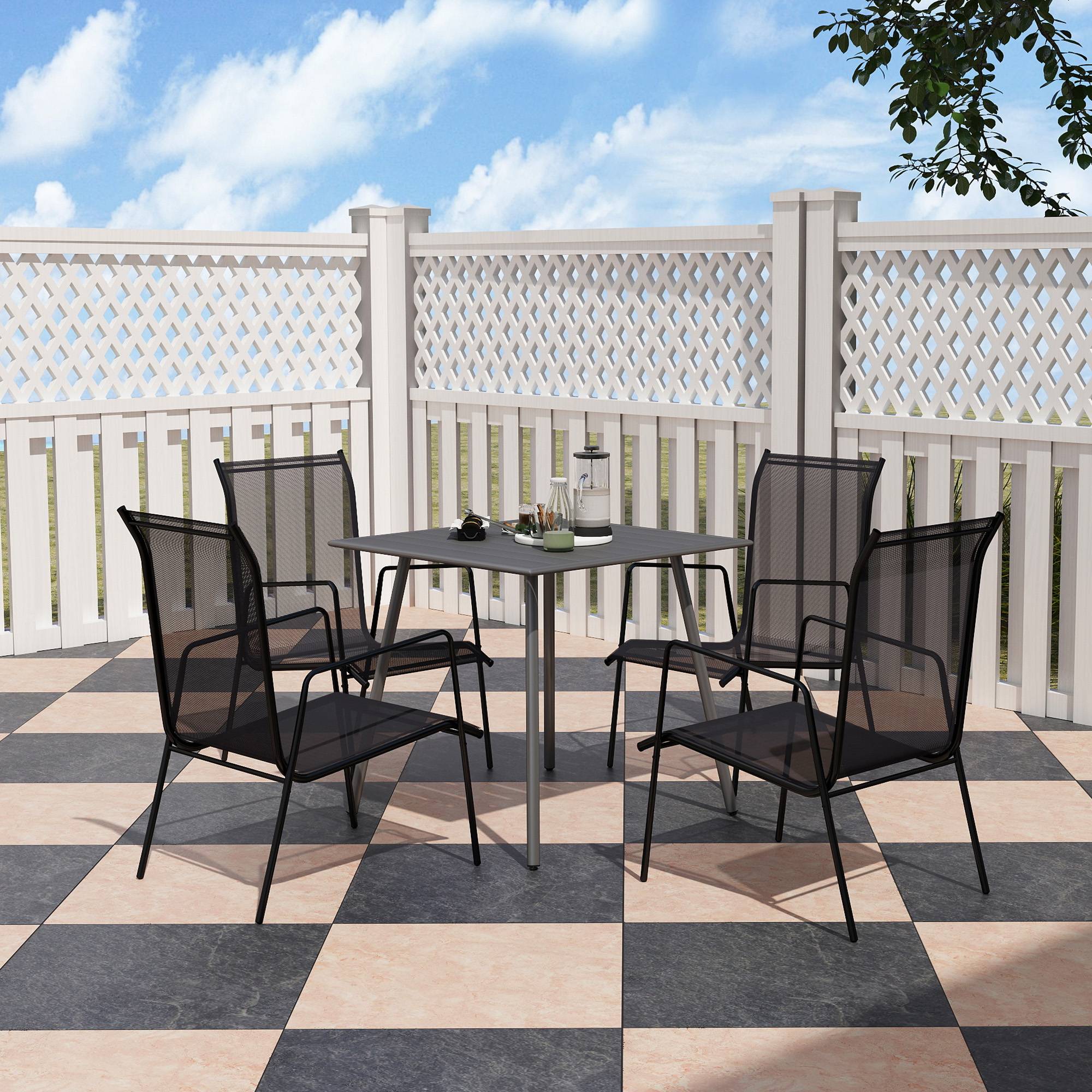 Table à manger de jardin acier 4 personnes plateau à lattes 80x80x74cm gris - ComfortXL Outdoor Living - Image 9
