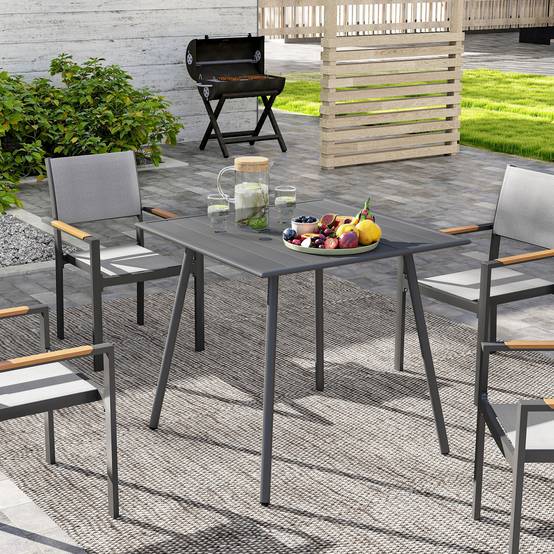 Table à manger de jardin acier 4 personnes plateau à lattes 80x80x74cm gris - ComfortXL Outdoor Living - Image 3