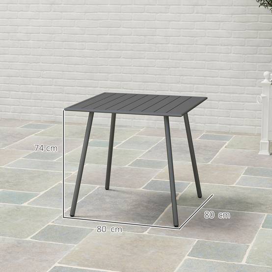 Table à manger de jardin acier 4 personnes plateau à lattes 80x80x74cm gris - ComfortXL Outdoor Living - Image 5
