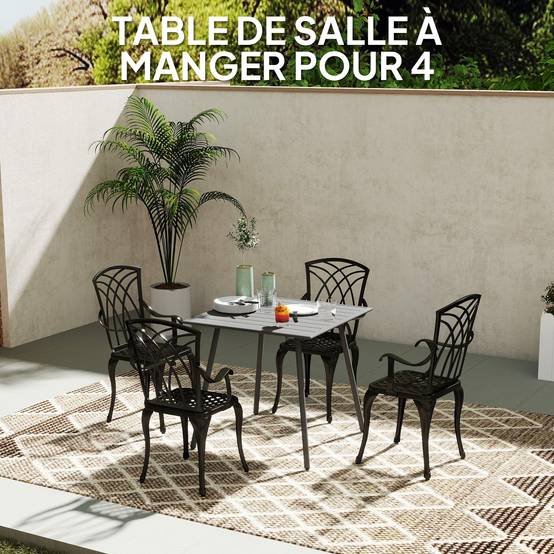 Table à manger de jardin acier 4 personnes plateau à lattes 80x80x74cm gris - ComfortXL Outdoor Living - Image 6