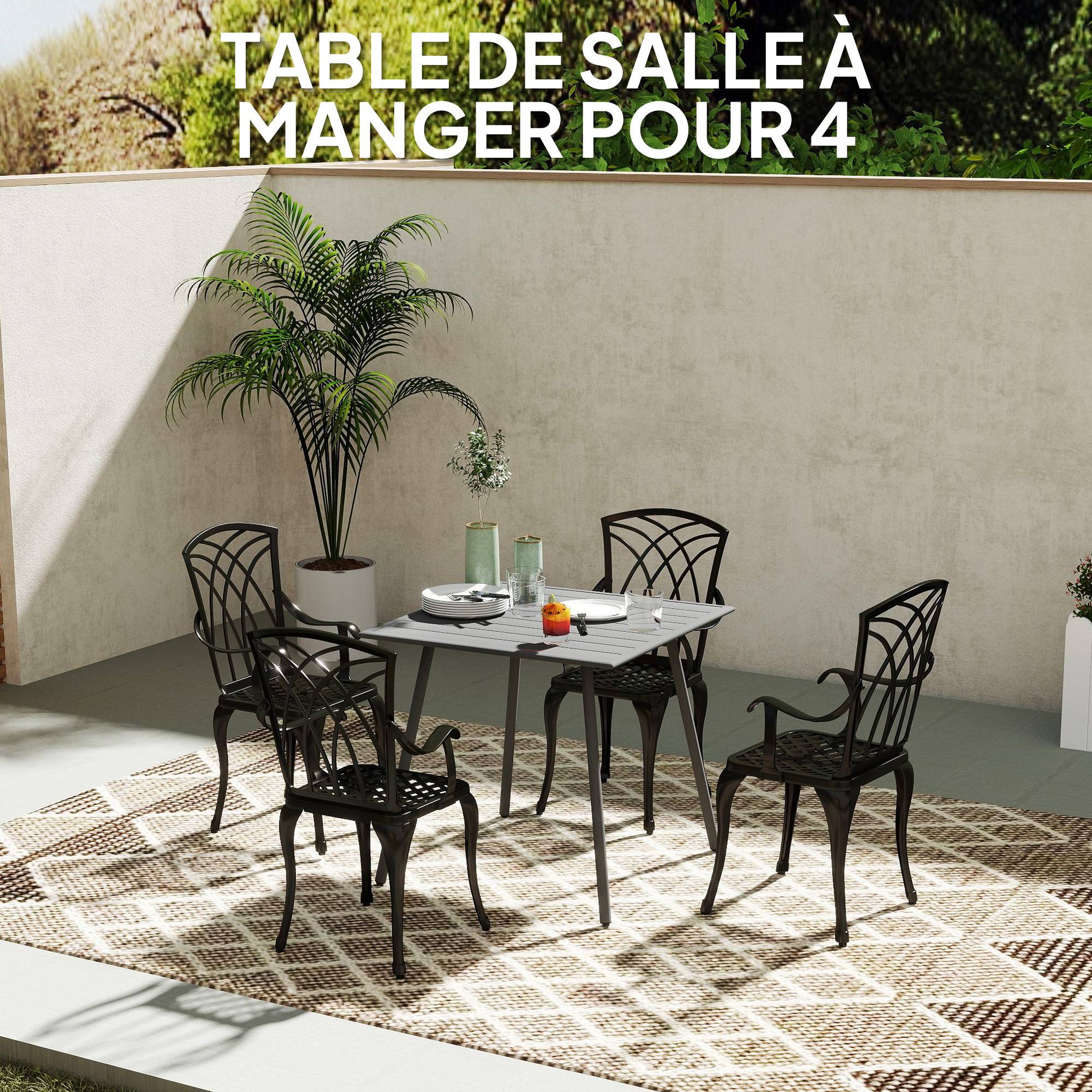 Table à manger de jardin acier 4 personnes plateau à lattes 80x80x74cm gris - ComfortXL Outdoor Living - Image 6