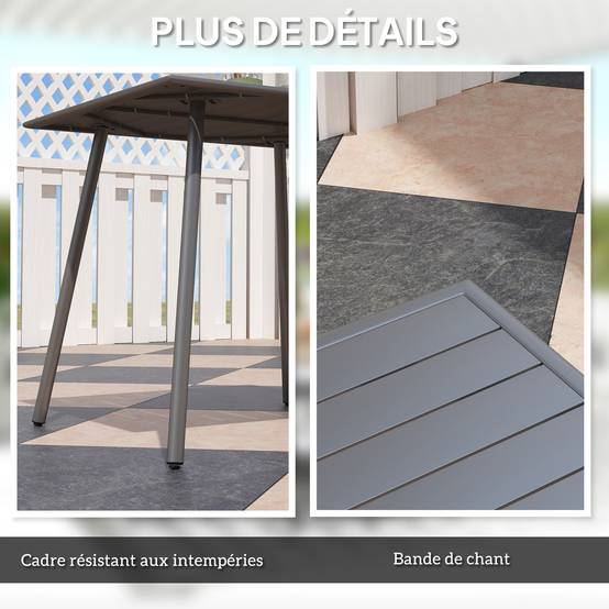 Table à manger de jardin acier 4 personnes plateau à lattes 80x80x74cm gris - ComfortXL Outdoor Living - Image 8