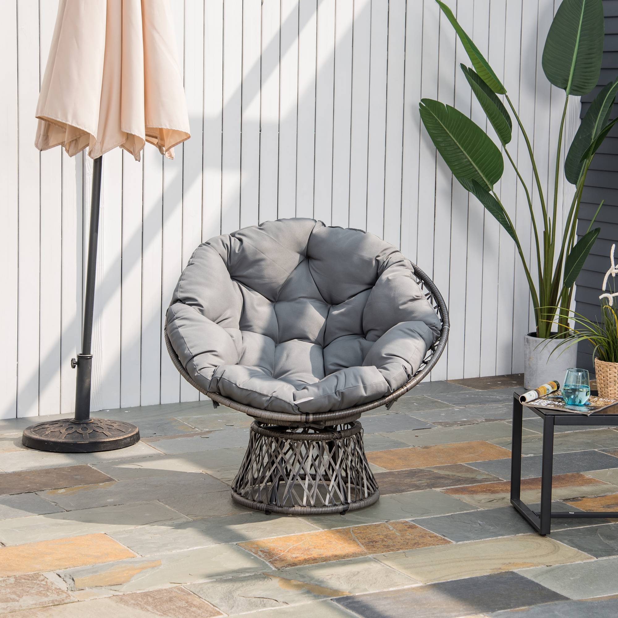 Fauteuil papasan pivotant Résine tressée Jardin Véranda Coussin épais 97cm Gris - ComfortXL Outdoor Living - Image 3