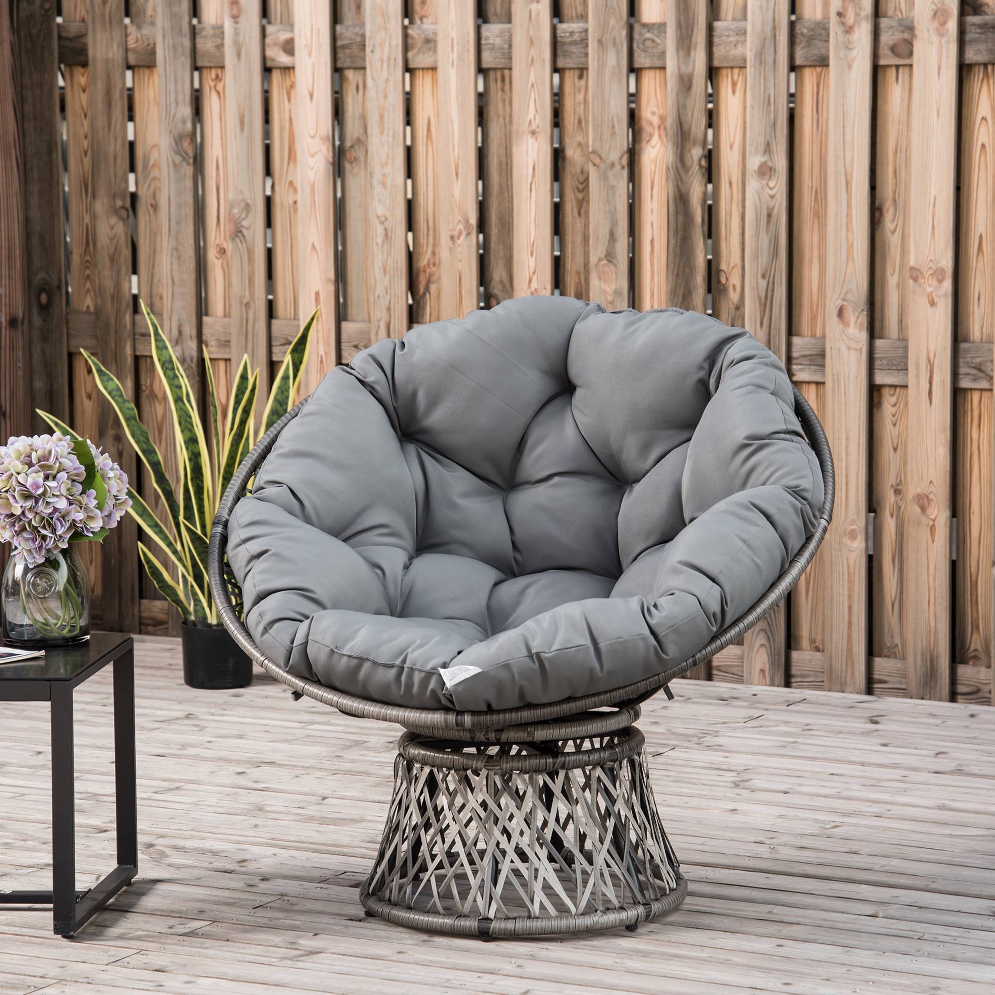 Fauteuil papasan pivotant Résine tressée Jardin Véranda Coussin épais 97cm Gris - ComfortXL Outdoor Living - Image 4