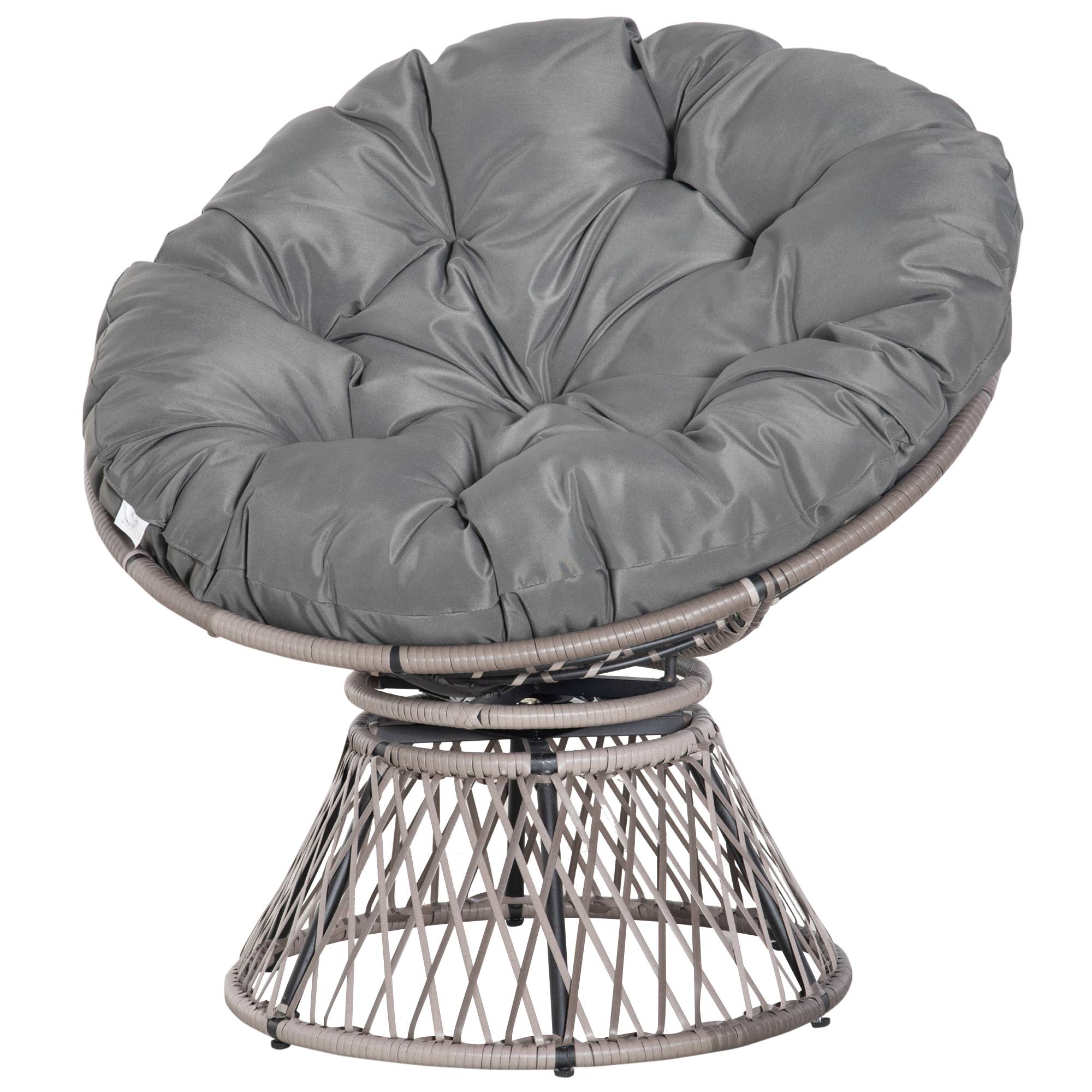 Fauteuil papasan pivotant Résine tressée Jardin Véranda Coussin épais 97cm Gris - ComfortXL Outdoor Living - Image 2