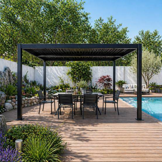 Pergola bioclimatique structure et lames orientables en aluminium noir 4x3m RHODES - Image 4