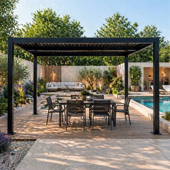 Pergola bioclimatique structure et lames orientables en aluminium noir 4x3m RHODES - Image 2