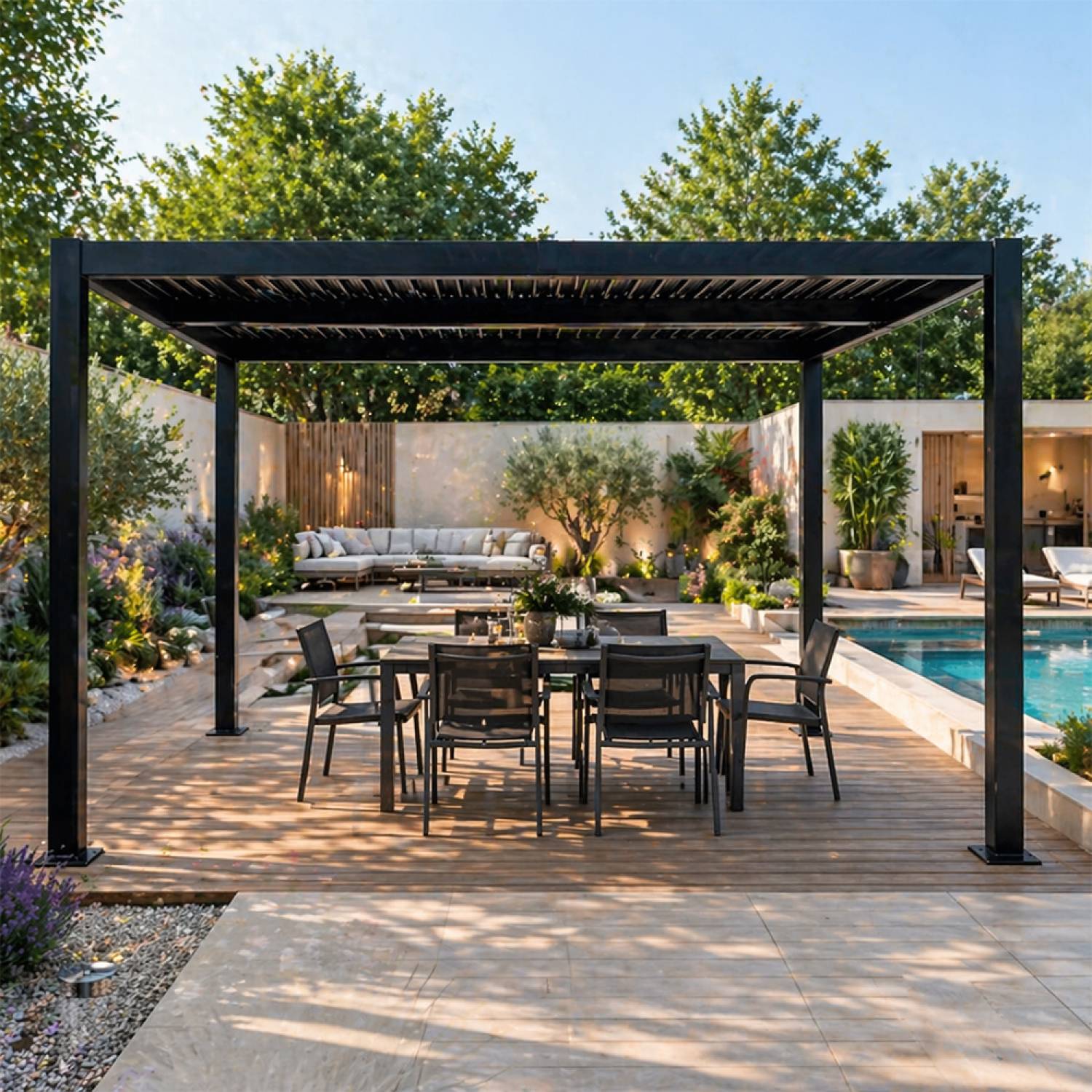 Pergola bioclimatique structure et lames orientables en aluminium noir 4x3m RHODES - Image 2