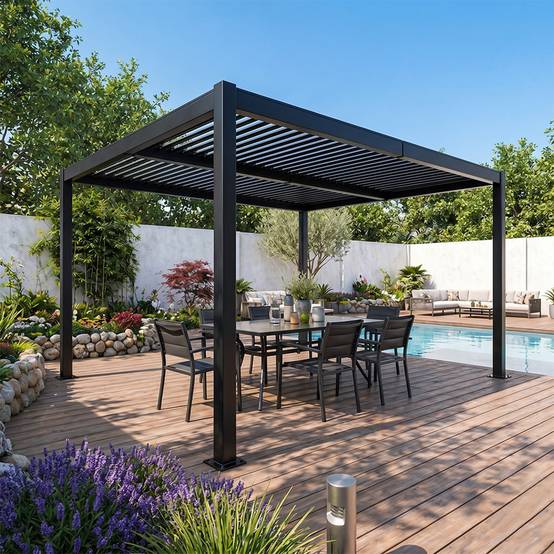 Pergola bioclimatique structure et lames orientables en aluminium noir 4x3m RHODES - Image 5