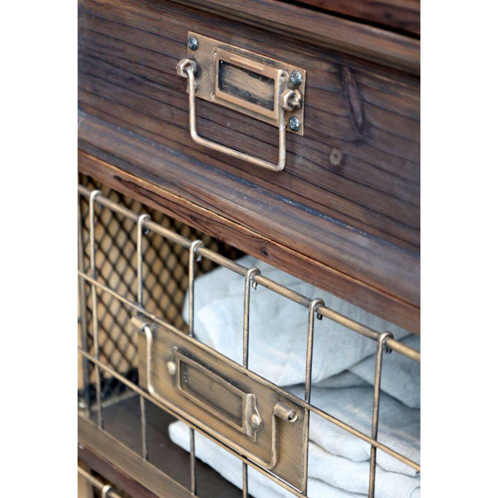 Chemin De Campagne - Commode 4 tablettes en bois de sapin et fer marron 43 x 31.5 x 139 cm Chemin de campagne - Imagen 6
