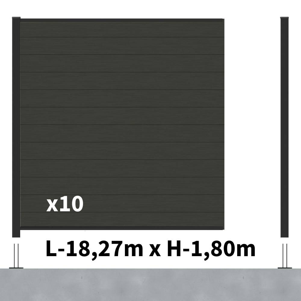 Decklinea - Kit Clôture Composite RIO Anthracite 18x1,8m - Bois composite & Aluminium - Poteaux sur Platines Noir - Brise vue - Palissade - Image 2