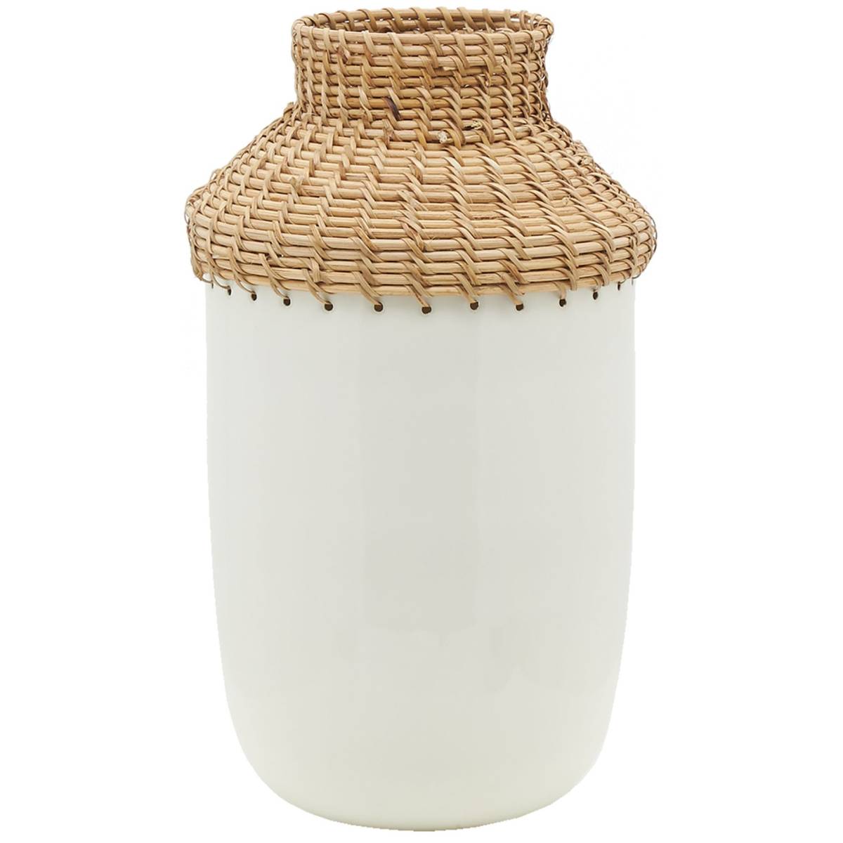 Aubry Gaspard - Vase en métal blanc et rotin Grand modèle - Imagen 1