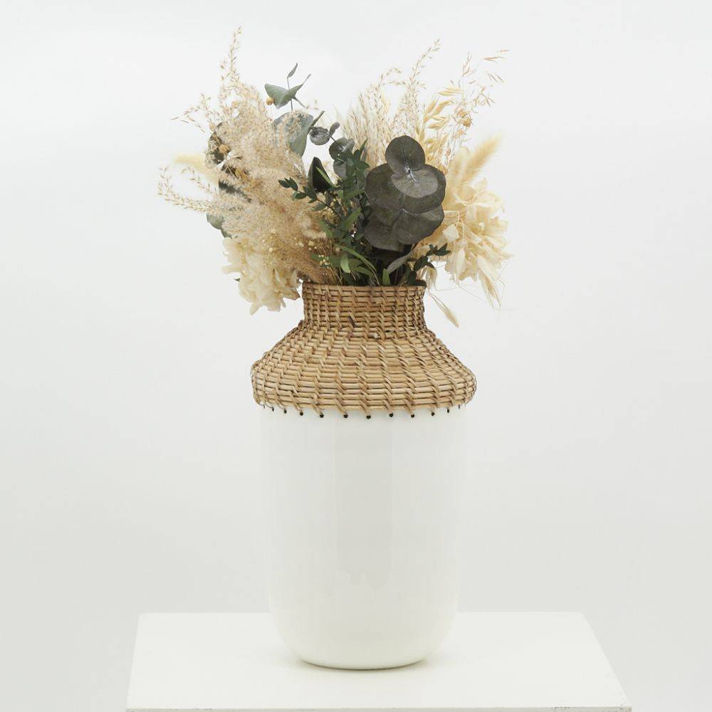 Aubry Gaspard - Vase en métal blanc et rotin Grand modèle - Imagen 4