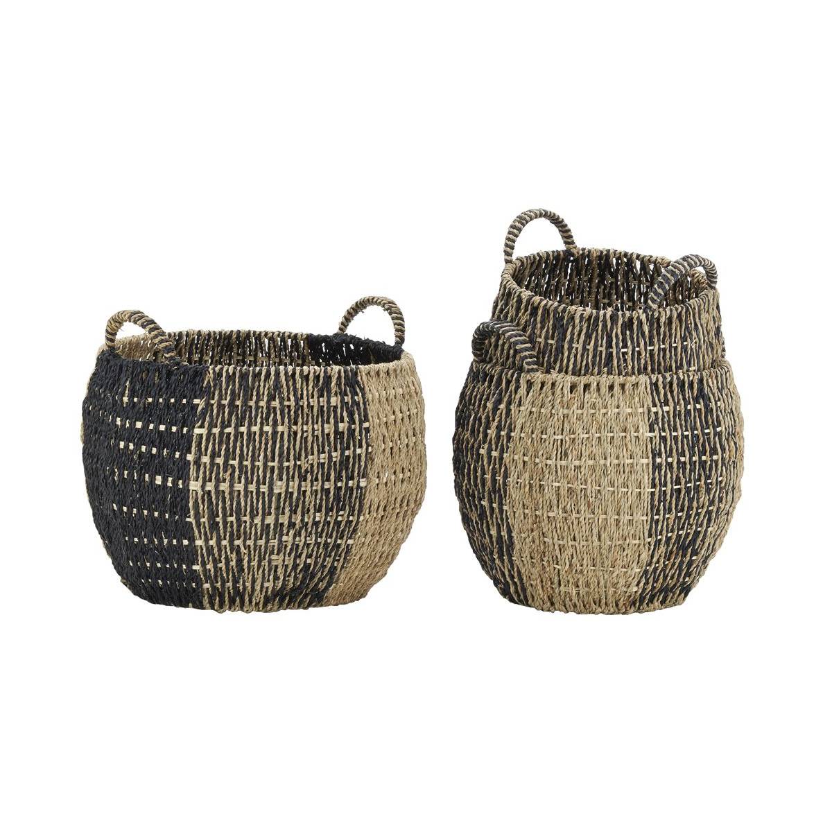 Aubry Gaspard - Corbeilles boules en jonc naturel et noir (lot de 3) - Imagen 1