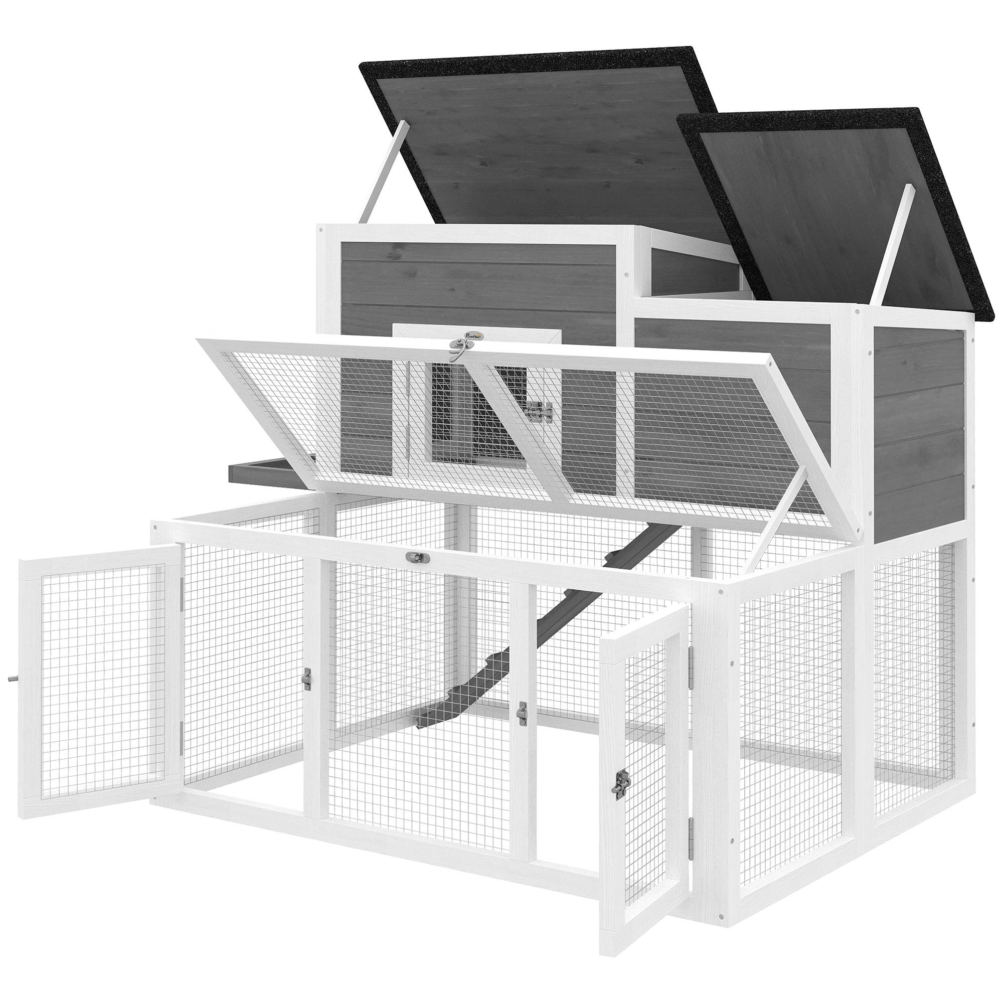 Sans Marque - Clapier lapin extérieur bois cage intérieur double toit ouvrant imperméable 2 niveaux enclos gris - Image 2