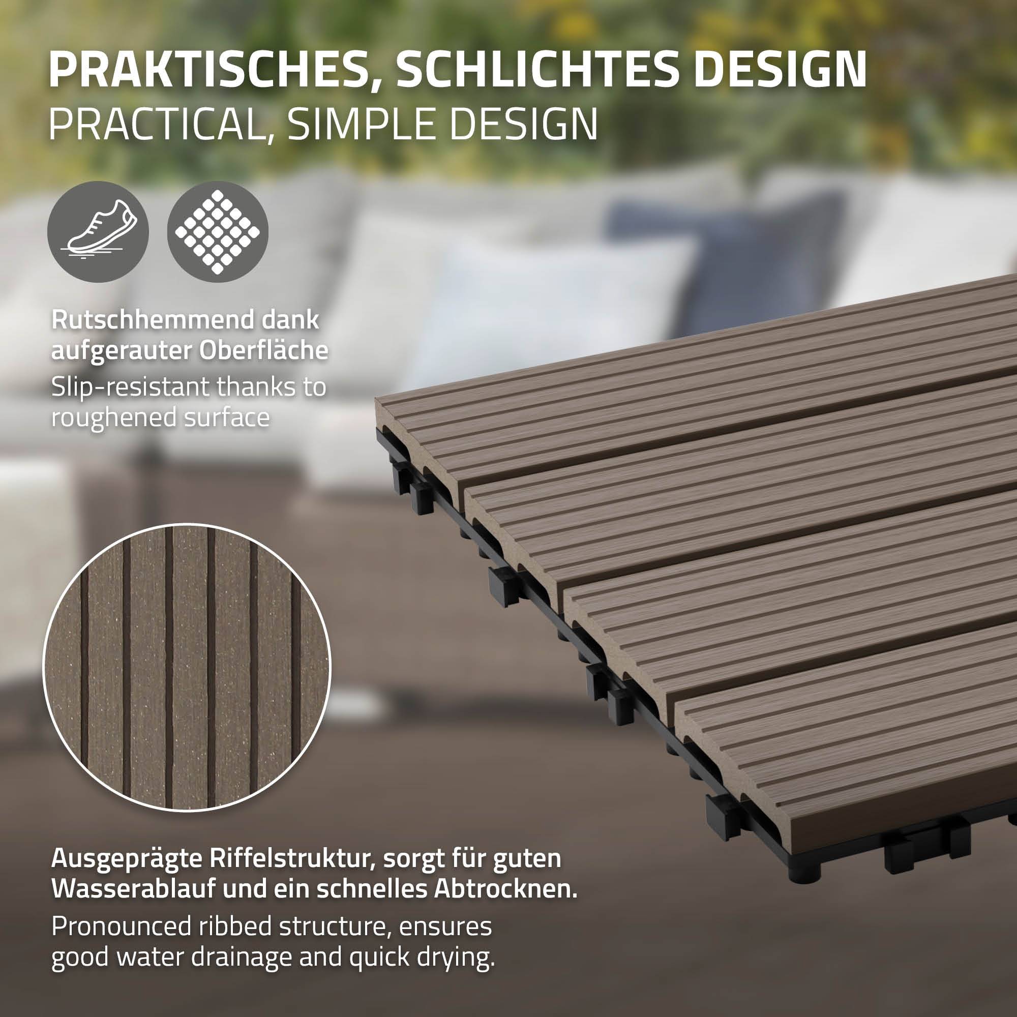Ecd-Germany - Carreaux terrasse dalles 30x30 cm 2 m² aspect bois marron foncé - Imagen 4
