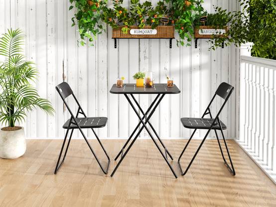 Ensemble Table et Chaise de Jardin avec 1 Table et 2 Chaises pliantes Acier Noir - Image 2