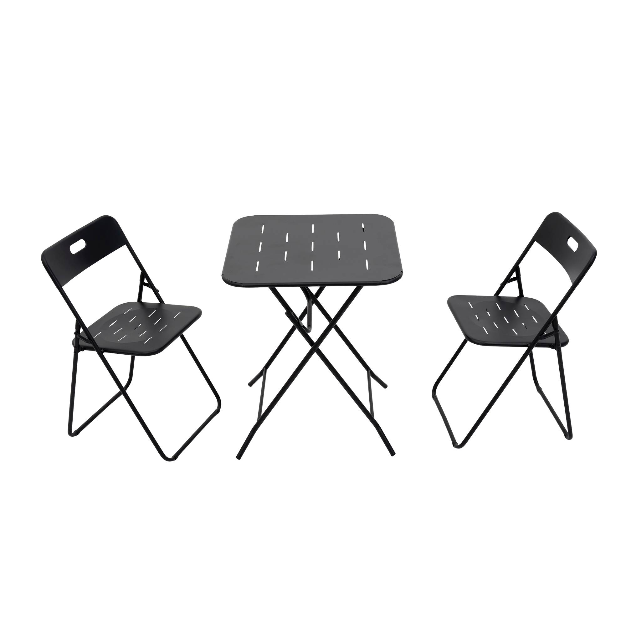 Ensemble Table et Chaise de Jardin avec 1 Table et 2 Chaises pliantes Acier Noir
