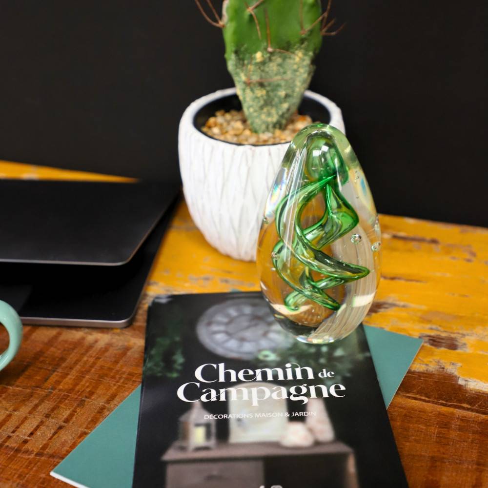 Presse papier sulfure "Spirales" en verre vert 14 x 8.5 cm Chemin de campagne - Imagen 3