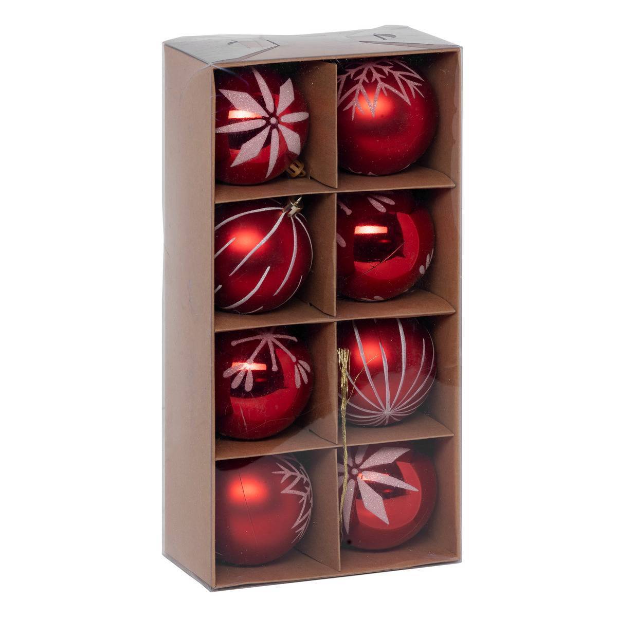 Fééric Lights & Christmas - Boules de Noël "Colorama de Noël" lot de 8 en plastique D8cm rouge blanc - Atmosphera Créateur d'intérieur - Imagen 1