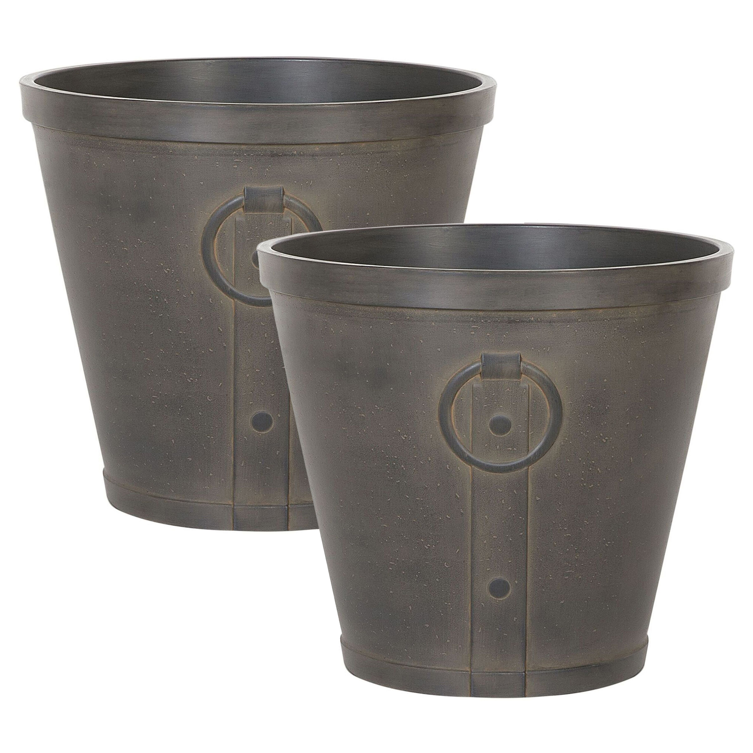 Beliani - Hauts Cache-Pots Marron en Fibre d'Argile et de Verre 41 cm Rond avec Relief Pot de Fleurs Idéal pour Extérieur et Intérieur Lot de 2 - Imagen 1