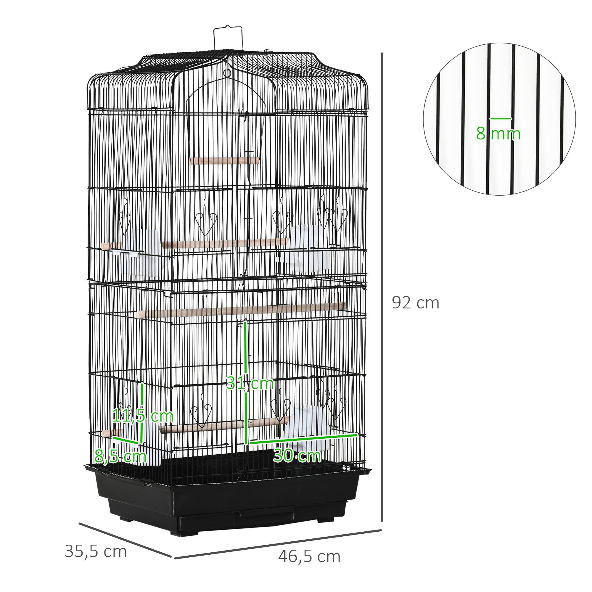 Pawhut - Cage à oiseaux volière avec mangeoires perchoirs plateau amovible dim. 46,5L x 35,5l x 92H cm métal PS noir - Imagen 3