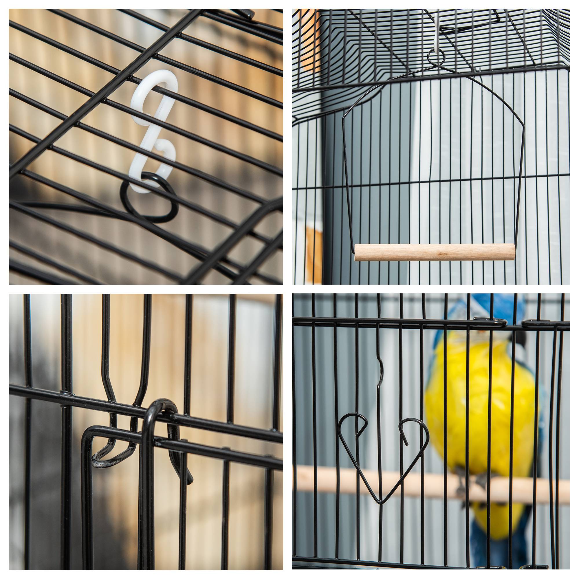 Pawhut - Cage à oiseaux volière avec mangeoires perchoirs plateau amovible dim. 46,5L x 35,5l x 92H cm métal PS noir - Imagen 9