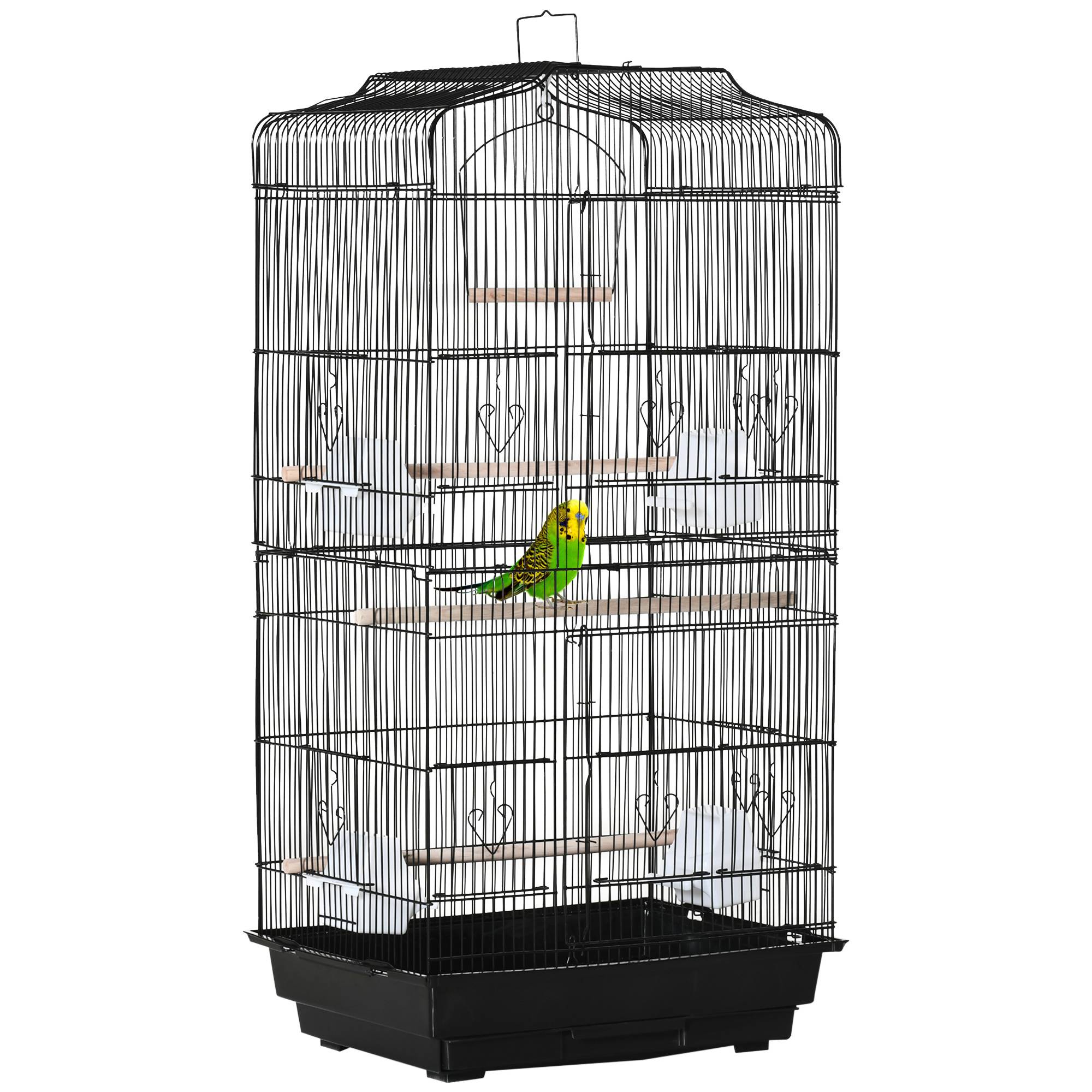 Pawhut - Cage à oiseaux volière avec mangeoires perchoirs plateau amovible dim. 46,5L x 35,5l x 92H cm métal PS noir - Imagen 1