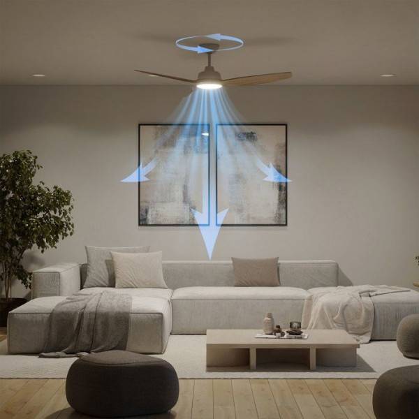 Philips - Ventilateur de Plafond - Plafonnier  - Philips - Olas - Pales fixes - Diametre 132 cm - Blanc/Bois - LED intégrée + télécommande - Image 3
