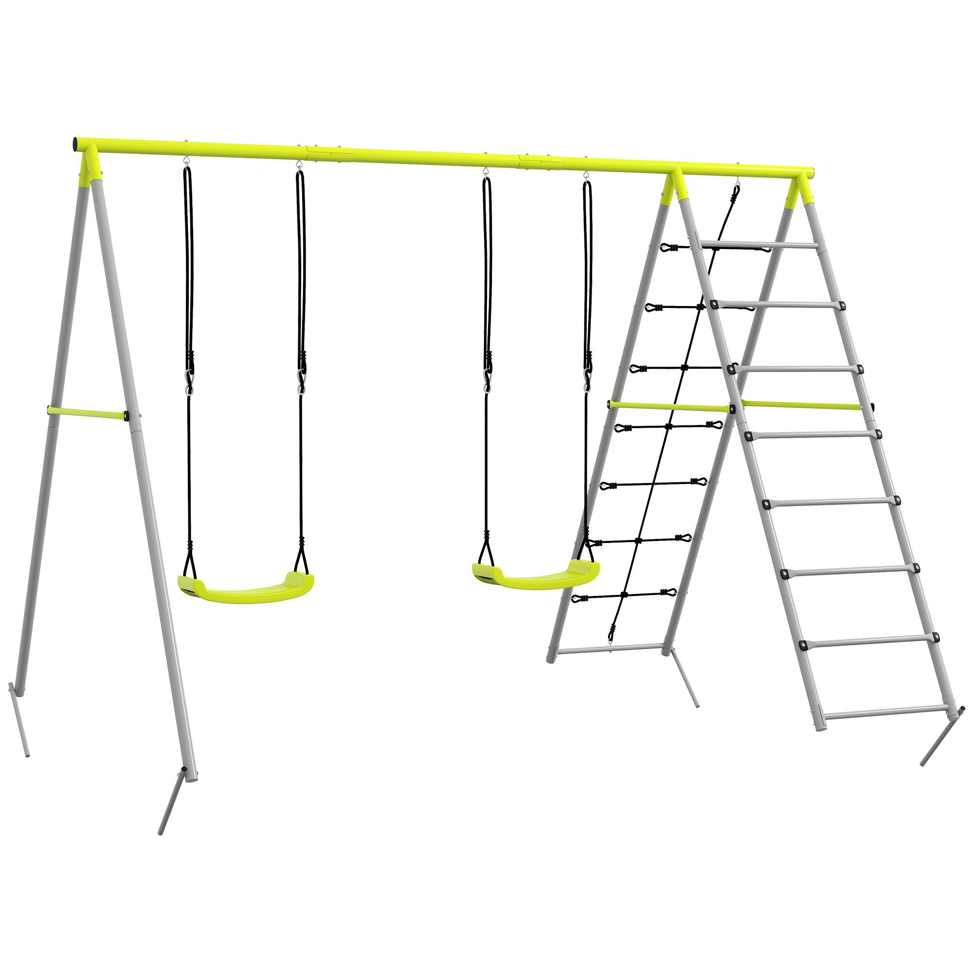 ComfortXL - Portique balançoire 4 en 1 métal vert 260 x 185 x 180 cm pour jardin avec 2 sièges et espace d'escalade - Image 10
