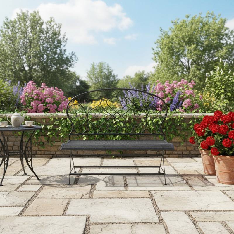 La Grande Prairie - Banc de Jardin Fer Forgé Voluptua Noir 109x53x101cm - Image 2