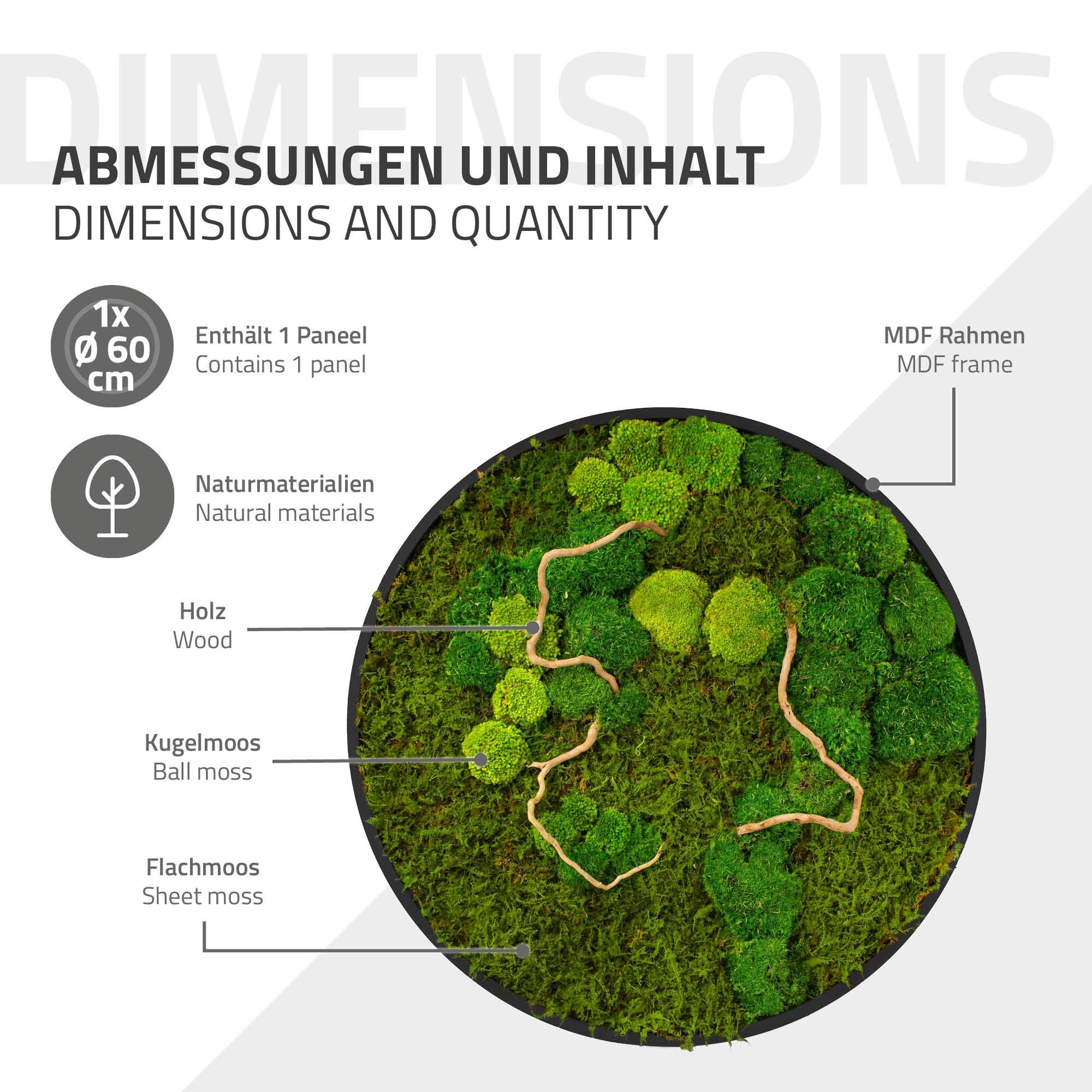 Ecd-Germany - Tableau végétal mural, mélange de mousses stabilisées et de branches, rond Ø60cm, vert, décoration d'intérieur effet 3D, sans entretien, pièce unique - Image 7