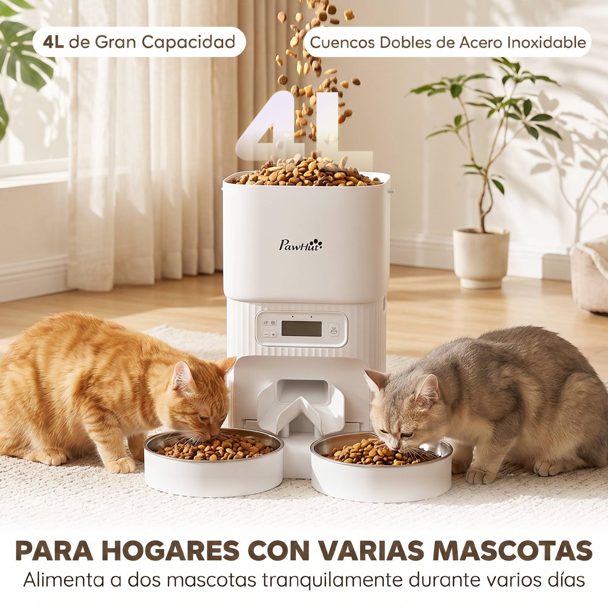 Distributeur automatique 4L chat/chien, 1-6 repas/jour, 2 bols, 2 emplacements repas - Image 6