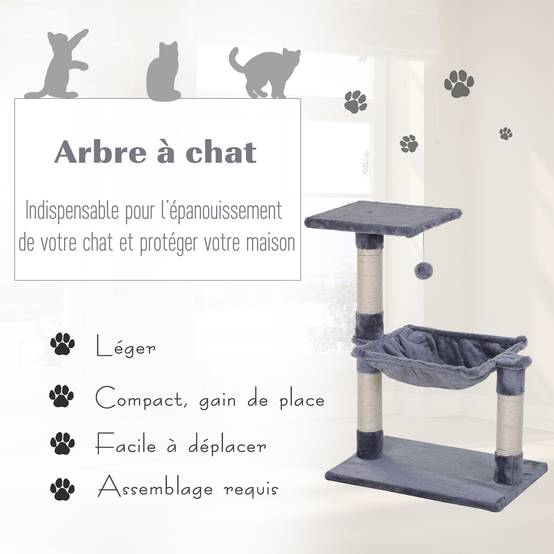 Arbre à chat avec sisal pour félin plateforme hamac et boule jeu 70cm gris - ComfortXL Outdoor Living - Image 6