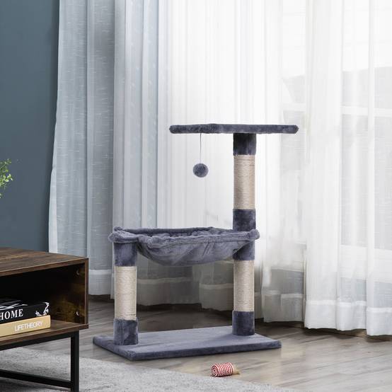 Arbre à chat avec sisal pour félin plateforme hamac et boule jeu 70cm gris - ComfortXL Outdoor Living - Image 4