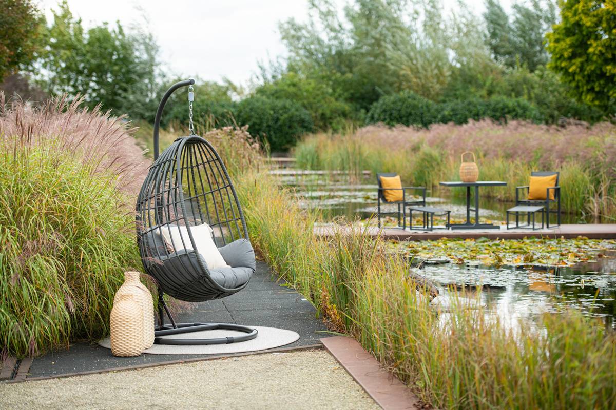 Garden Impressions - Fauteuil suspendu oeuf d'extérieur Panama - noir carbon - earl grey- grisfoncé - Garden Impressions - Imagen 4
