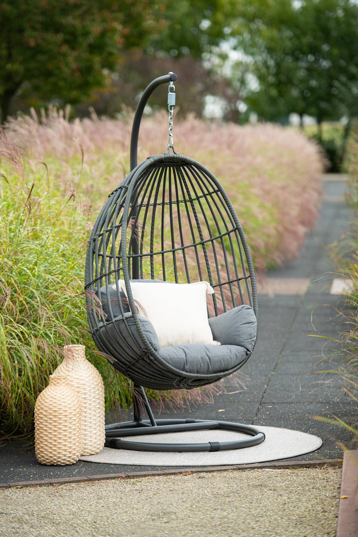 Garden Impressions - Fauteuil suspendu oeuf d'extérieur Panama - noir carbon - earl grey- grisfoncé - Garden Impressions - Imagen 5