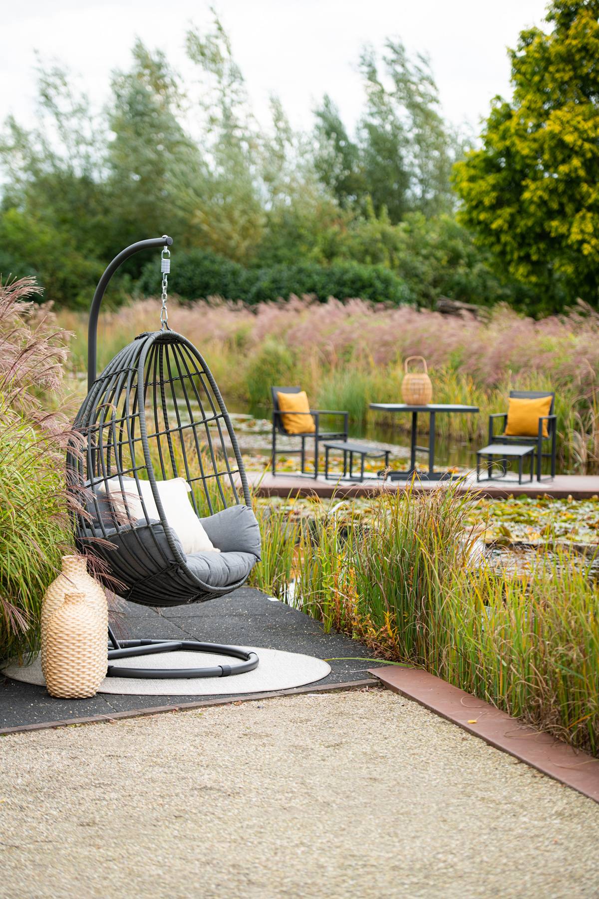 Garden Impressions - Fauteuil suspendu oeuf d'extérieur Panama - noir carbon - earl grey- grisfoncé - Garden Impressions - Imagen 10