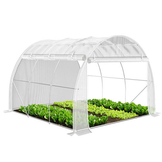 Serre de jardin tunnel Toute Saison 9m² - 3L x 3l x 2H m - fenêtres et portes latérales zippées enroulables, barre anti-tempête - Image 1