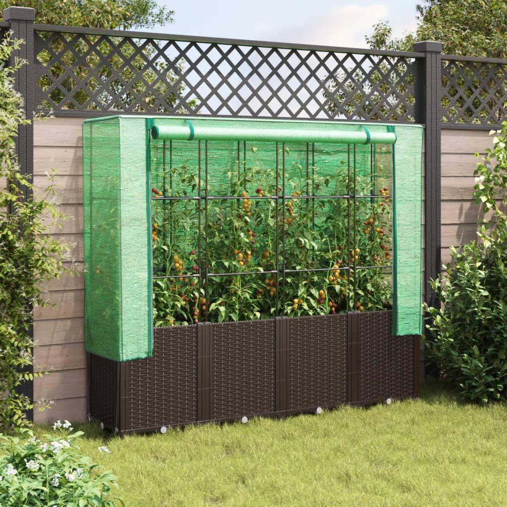 ComfortXL - Grand carré potager surélevé serre aspect rotin pour jardin terrasse Brun 160cm – ComfortXL Outdoor Living - Image 3