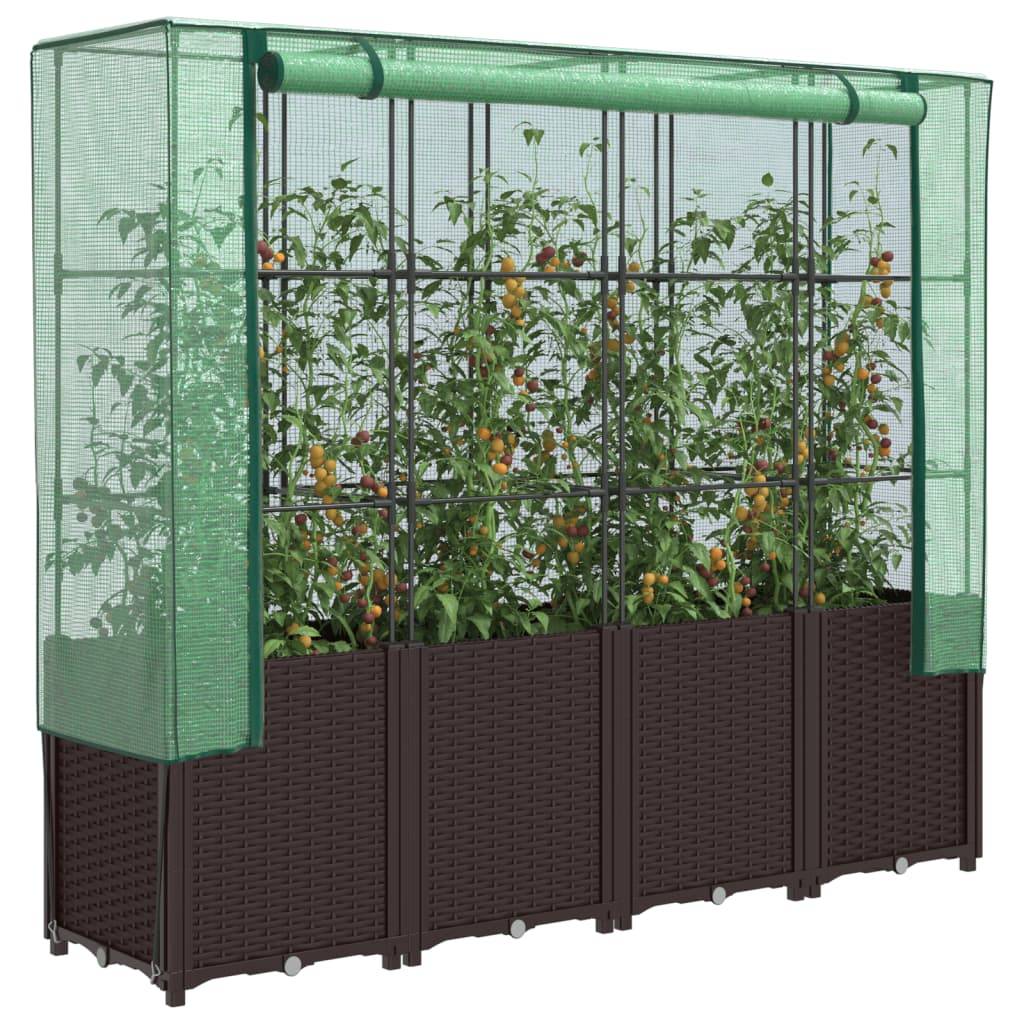 ComfortXL - Grand carré potager surélevé serre aspect rotin pour jardin terrasse Brun 160cm – ComfortXL Outdoor Living