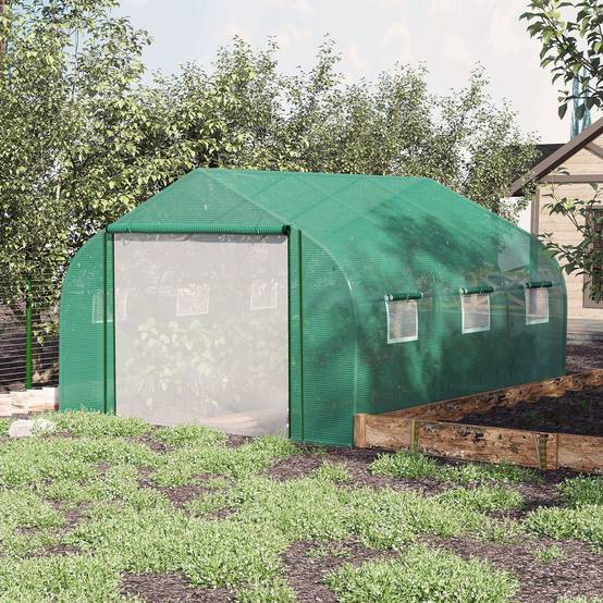 Serre Tunnel de Jardin Grande 3.5 x 3 x 2 m - 6 fenêtres et Porte zippée Enroulable - Acier galvanisé PE Haute densité Vert - Image 3